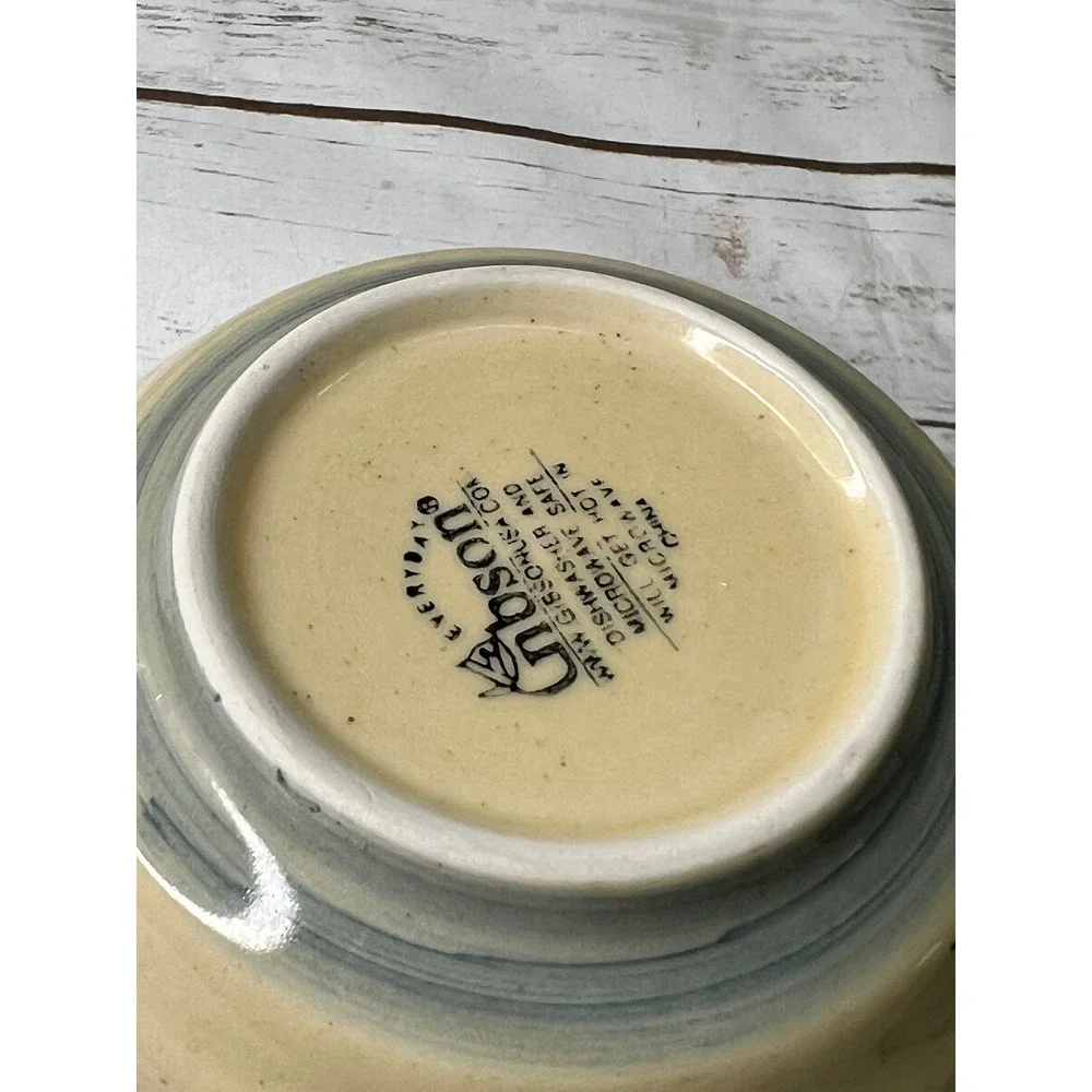 Gibson Cereal Bowl Cream Blue Rooster Farmhouse Ribbed Stoneware 6in